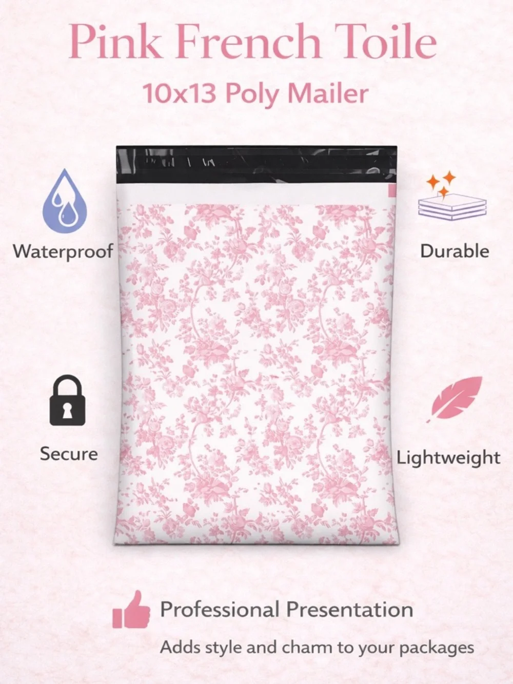 25 Pink French Toile Polymailers 10x13 Floral Shipping Bags Boutique Packaging